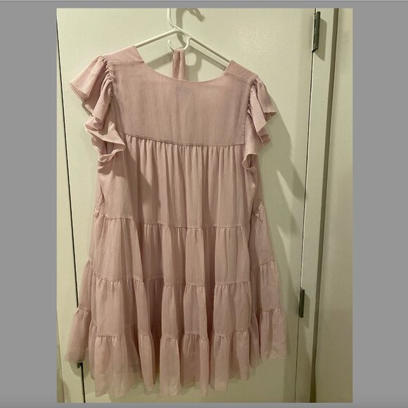 Aritzia Little Moon Sol Dress Lilac Size L | Semi-sheer tiered belted mini dress - Picture 5 of 12